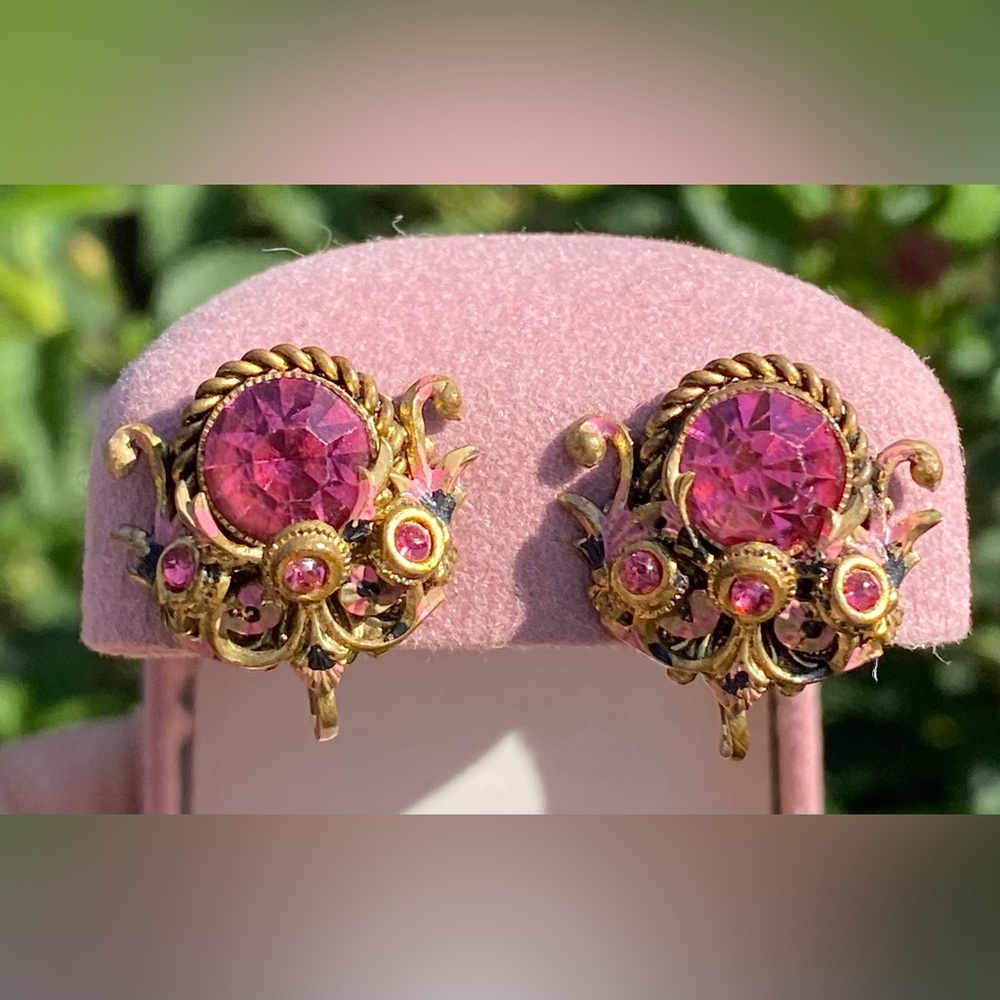 Antique ‘CZECHOSLOV’ Signed 1920’s Crystal Enamelled Earrings - Picture 12 of 12